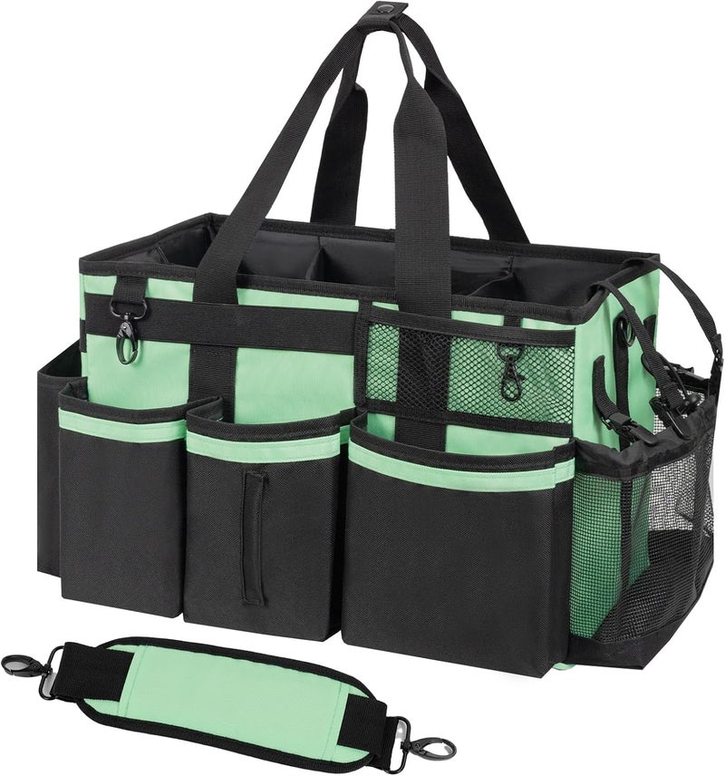 SCAVATA Wearable Cleaning Caddy, Cleaning Caddy Supplies Organizer with Handle & Shoulder Straps for Housekeepers, Under Sink & Car Cleaning Tool Organizers Bag with 4 Foldable Divider (MintGreen) - Image 1